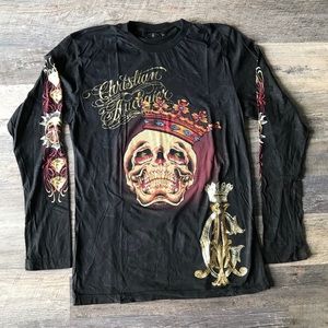 Long sleeve black Christian Audigier T shirt